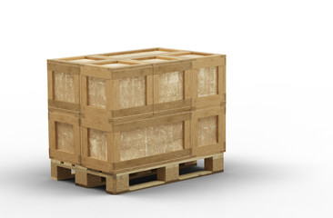 Wood pallet totally loaded with different size of transport box