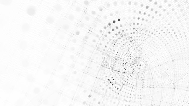 Abstract White And Black Background Element. Fractal Graphics 3d Illustration. Wide Format Composition Of Grid Cells And Circles. Information Technology Concept.