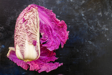 Chinese cabbage purple (fresh juicy vegetables, salad) menu concept. background. top view. copy...
