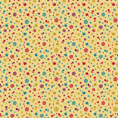 Little ditsy floral seamless vector pattern in yellow red purple and blue. Girly surface print design.