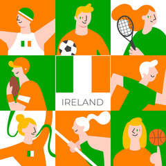 Set of national team players with national flag in flat style  : Vector Illustration