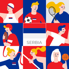 Set of national team players with national flag in flat style  : Vector Illustration
