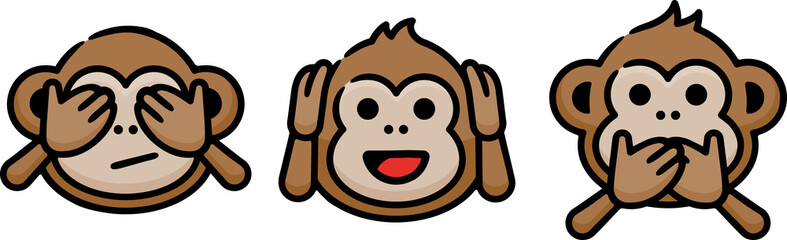 Three Wise Monkeys Doodle Sketch Icon