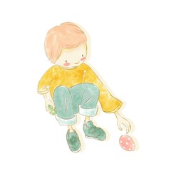 Boy finding Easter eggs, Egg hunt