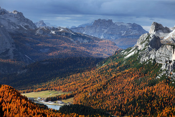Misurina Lake in late autumn, Dolomites, South Tyrol, Italy