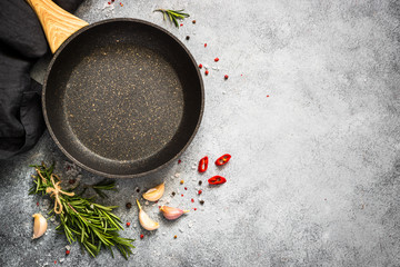 Food cooking background on kitchen table top view.
