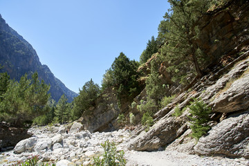 Samaria Gorge hiking path on island of Crete, Greece.