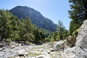 Samaria Gorge hiking path on island of Crete, Greece.