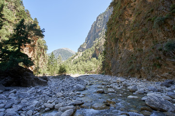 Samaria Gorge hiking path on island of Crete, Greece.