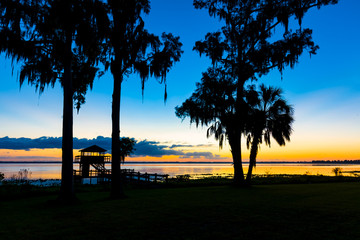 Fototapeta na wymiar Before sunrise over Lake Pierce in Lake Wales Polk County Florida in the United States