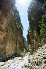 Samaria Gorge hiking path on island of Crete, Greece.