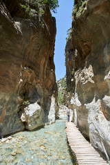 Samaria Gorge hiking path on island of Crete, Greece.