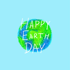 hand drawn crayon happy earth day illustration