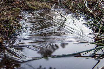 Surface of an frozen lake/pond. Close up.
