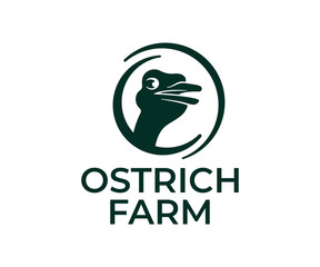 Ostrich, ostrich head in round, logo design. Bird, animal, ostrich poultry yard and farm, vector design and illustration