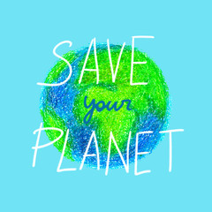 illustration of earth with save your planet words