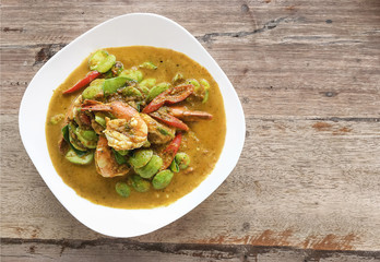 Stir-Fried Twisted Cluster Bean with Shrimp or Stir Fried Sator beans with Shrimp