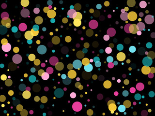 Memphis round confetti festive background in cyan blue, pink and yellow. Childish pattern vector.