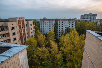 Abandoned buildings of ghost town Pripyat Chornobyl Zone