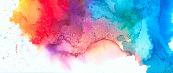 Kunst Abstrakte Farbe befleckt Hintergrund. Blaue Farben der Alkoholtinte. Marmorstruktur. Horizontales langes Banner. © Liliia