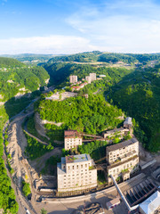 The city of Chiatura and the Mining plant and manganese ore processing plant located in the gorge of the Kvirila River, a tributary of the Rioni and on adjacent plateaus.