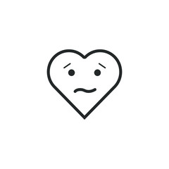 Black contour heart with emotions on a white background. Sad heart emoji