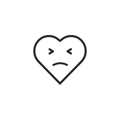 Black contour heart with emotions on a white background. Sad heart emoji