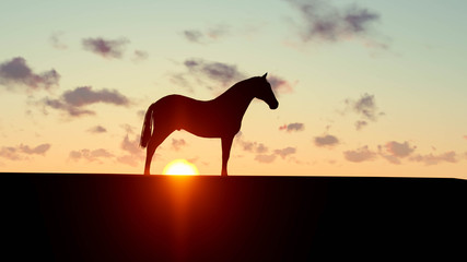 Horse in Nature Landscape 3D Rendering