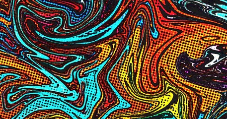 Abstract swirl background. Liquid paint texture in expressionism style. Comic dots effect. Retro comics cartoon design. 