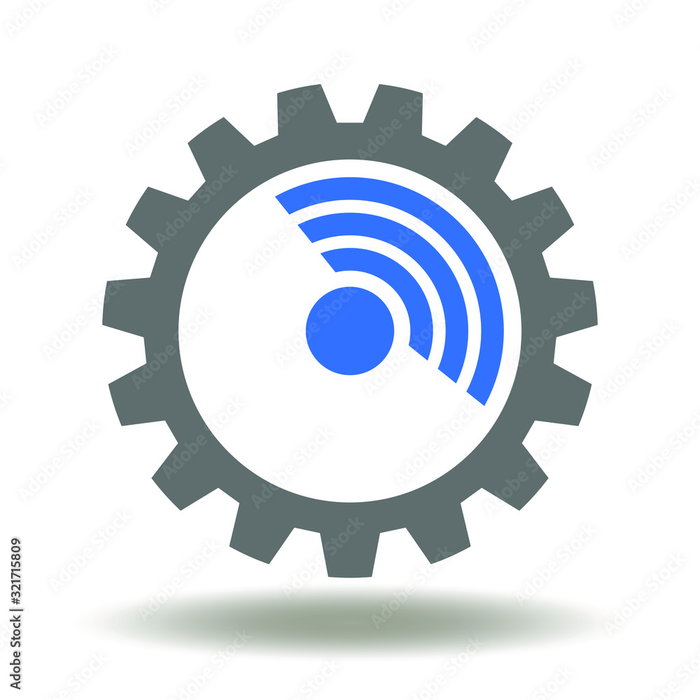 Poster gear wireless wi-fi web signal icon vector. internet of things connection technology integration log