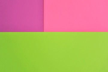 Abstract modern background with purple pink and neon green colors. Minimal contemporary design. Colorful paper color blocks mock up. Trendy color block design. Textured geometric background