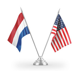 United States and Netherlands table flags isolated on white 3D rendering