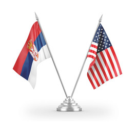 United States and Serbia table flags isolated on white 3D rendering