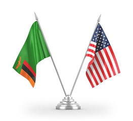 United States and Zambia table flags isolated on white 3D rendering