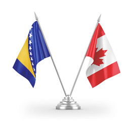 Canada and Bosnia and Herzegovina table flags isolated on white 3D rendering