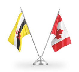 Canada and Brunei table flags isolated on white 3D rendering