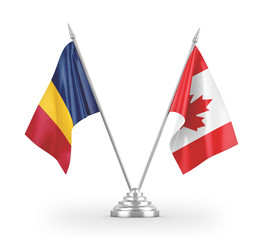 Canada and Chad table flags isolated on white 3D rendering