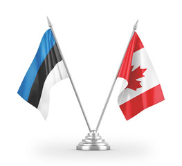 Canada and Estonia table flags isolated on white 3D rendering
