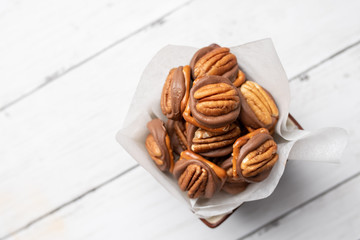 Pretzel Bites with Chocolate Caramel and Pecan 