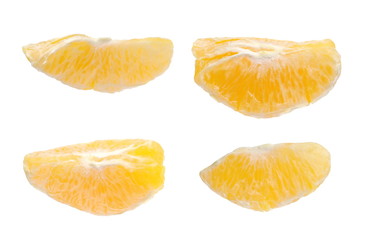 Set orange slice, peeled isolated on white background, with clipping path