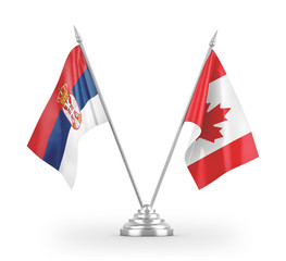 Canada and Serbia table flags isolated on white 3D rendering