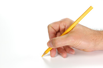hand writing on a white sheet of paper with a yellow pencil