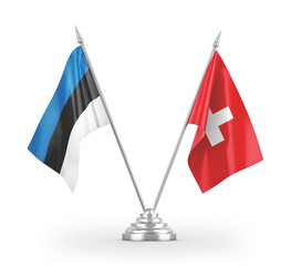 Switzerland and Estonia table flags isolated on white 3D rendering