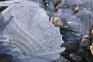 Frozen ice crystal at the lake shore