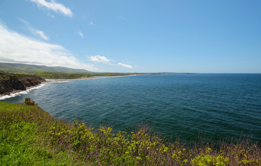 View on a bay and coastline of Nova Scotia with a lagoon on the background