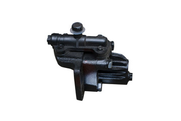 The valve box of the hydraulic power steering of the car on an isolated white background.