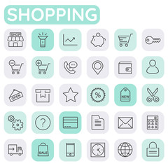Vector set of trendy inline bold shopping icons