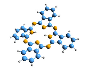 3D image of phthalocyanine skeletal formula - molecular chemical structure of Pigment Blue 16 isolated on white background
