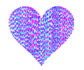 Abstract hand drawn bright colorful heart on white