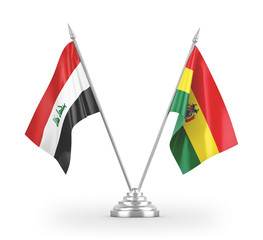 Bolivia and Iraq two table flags isolated on white 3D rendering